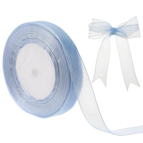 Dusty Blue Sheer Organza Ribbon 50 Yards 0.7 Inch Chiffon Ribbons for Gift Wrapping Flower Bouquet Crafts Ribbons Wedding Wreaths Invitations Christmas Halloween Decoration
