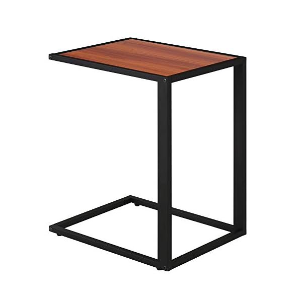 HOMCOM Sofa Snack Wooden Modern Coffee Side Table Laptop Holder C shape Overbed Desk Metal Base Wooden Top