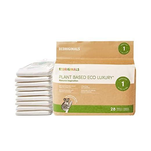 Ecoriginals Eco Disposable Hypoallergenic Diapers | Newborn Plus Baby Size 1, 5-11lbs | 1 Pack, 28 Count | Plant-Based, Non-Toxic