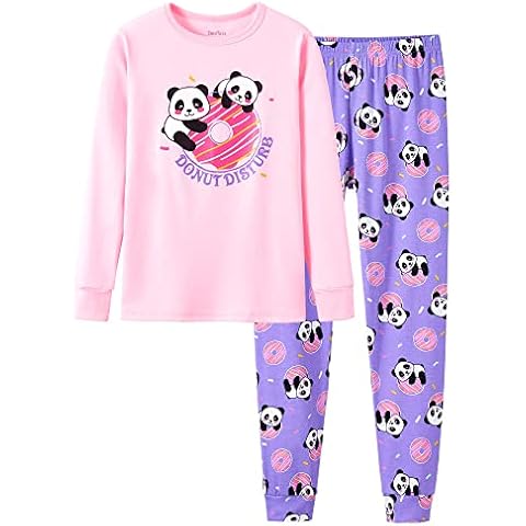 Beezizac Cute Panda & Donut Snug-fit Pajama Set for Girls Long Set Outfit Nighty Size 12 Cover