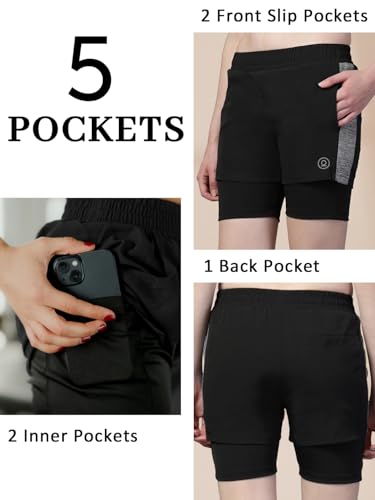 Image of CHKOKKO Gym Shorts for Women Workout Sports Running Quick Dry Fit Double Layer Inner Compression with Pockets Breathable Lightweight Wear