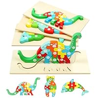 HOTUT Wooden Jigsaw Puzzles for Toddlers, Wooden Jigsaw Puzzles for Toddlers 1 2 3 Years Old, Shape Number Puzzle, 3D Animal Puzzle Toy Babies Games for Boys and Girls Educational Toys Gifts