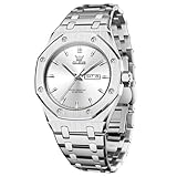 OLEVS Watch Men Silver Watches for Men Dress Stainless Steel Big face Waterproof Luxury Men’s Wrist Watch with Date Casual Big Face Mens Watches Reloj para Hombre