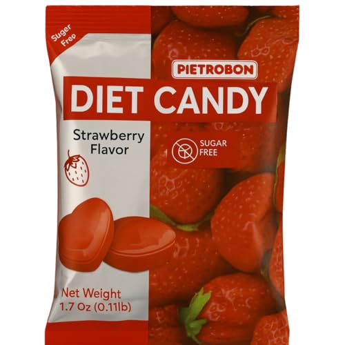 Strawberry Diet Candy 1.7Oz – Sugar Free Hard Candy Heart Shaped - Individually Wrapped, Zero Sugar Snacks, Healthy Mini Candy For Diabetic Diets
