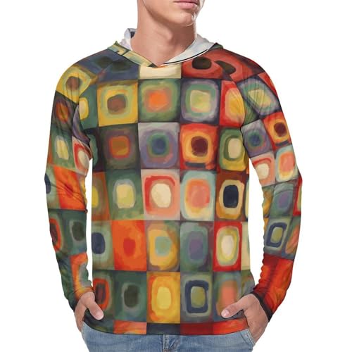Men's Sun Shirts UPF 50+ Rash Guard Long Sleeve Sun Protection Hoodie Abstract Art Squares Lightweight Shirt 3XL White4