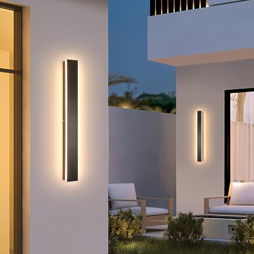 Image of AioTio Modern Outdoor Wall Light for House,2pack 23.6inch Black LED Exterior Wall Sconces Lighting Fixtures, Outdoor Porch Light Fixture 3000K Long Linear Wall Light Outside Lighting for Patio