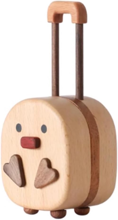 Vintage Style Wooden Jewelry Box, Trolley Case Design Storage Organizer for Rings and Necklaces, Cute Cartoon Desktop Ornament, Wedding Gift