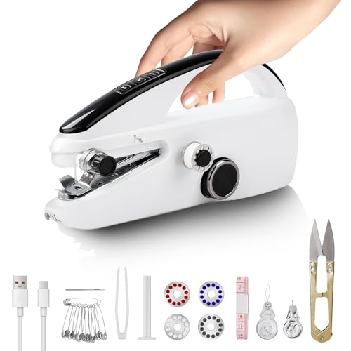 Handheld Sewing Machine, Mini Portable Hand Held Sewing Machine for Beginners, Hand Stitching Machine for Clothes Fabrics Quick Repairs Home DIY Travel