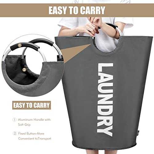 DOKEHOM 90L Large Laundry Basket, Collapsible Laundry Bag, Freestanding Tall Clothes Hamper, Foldable Washing Bin (Dark Grey) by DOKEHOM - Image 4