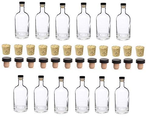 Nakpunar 12 pcs, 12 oz Heavy Base Glass Liquor Bottle with T-Top Synthetic Cork and Regular Bottle Cork - Made in the USA (12, 12 oz (375 ml))