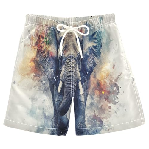 Boys Beach Board Shorts Elephant Animal Graffiti Swim Trunk Teen Swimwear 8-16Y Multicolor