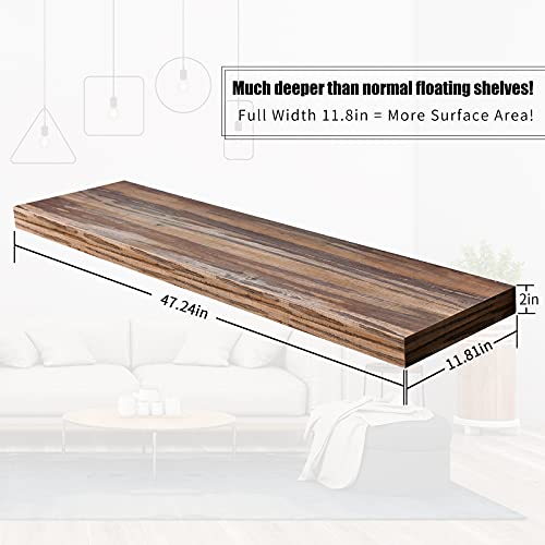 Image of WELLAND 12 inch Deep Wall Shelves, Floating Wall Shelf Large Floating Shelves, 47.24 inch L x 11.81 inch D x 2 inch T, Deeper Than Others, Retro