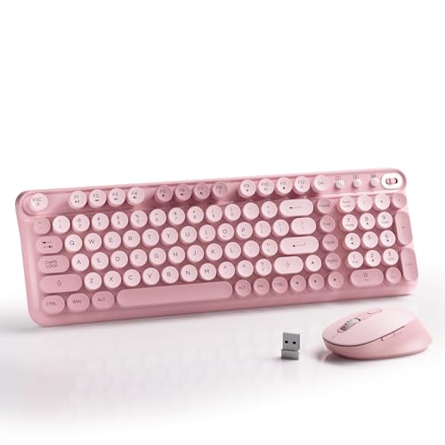 MPTOG Wireless Keyboard and Mouse Combo Full-Size 2.4G Set with Number Pad Long Battery Life Plug Play for Office and Student Use (Pink)