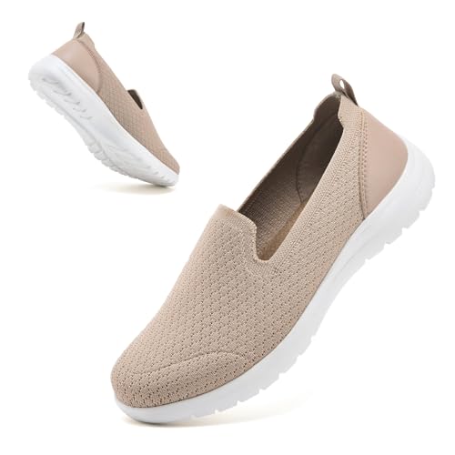 Image of Buyrew Loafers for Women - Comfortable Mesh Knit Slip On Walking Shoes with Arch Support - Dressy Business Casual Work Flats for Standing All Day - Lightweight Breathable Penny Loafers