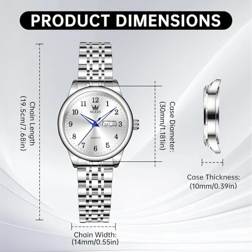 OLEVS Silver Stainless Steel Womens Watch, Classic Roman Numerals Day Date Watches for Women, Luxury Diamond Analog Quartz Ladies Watch - Image 7