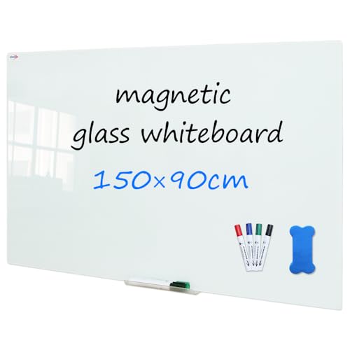 XIWODE Large Magnetic Glass Dry Erase Board, 150 x 90cm, Frameless Tempered Glass Whiteboard for Wall, White Frosted Surface