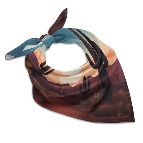 Silk Like Head Scarf for Women Square Breathable Neck Scarf Desert With Cactus Satin Bandanas Fashion Silk Feeling Scarfs Boho Headwear Sleeping Hair Scarfs 18