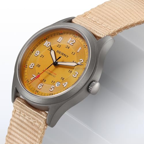 Image of BERNY Automatic Titanium Watch for Men 10ATM Waterproof Men's Field Watch Super Luminous Male Analog Mechanical Military Wrist Watch AR Sapphire Crystal Date Calendar Birthday Present