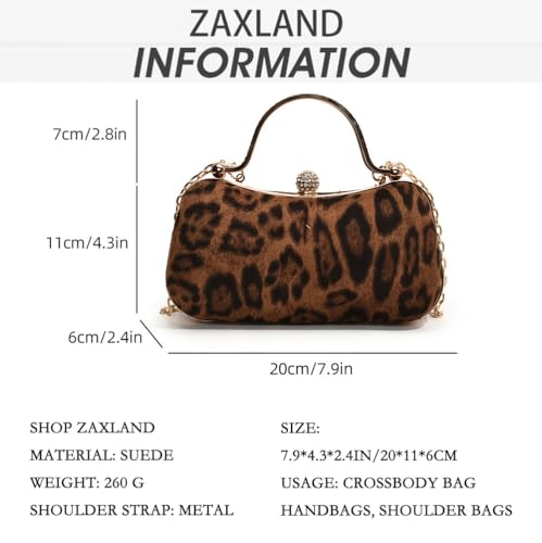 Bolso de mano vintage pequeño estampado leopardo marrón miniatura 6