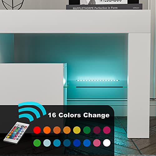 Ikifly White Tv Stand For 65+ Inch Tv, Modern Led Tv Stand W/16 Colors&Remote Control Lights, High Glossy Tv Cabinet W/Storage&2 Drawers，65 Inch Entertainment Center For Living Room #TOP2