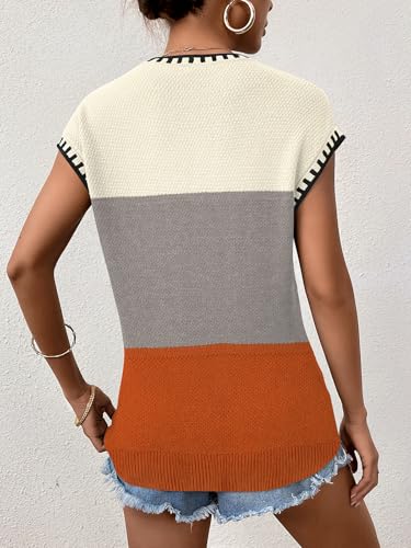 Image of Cap Sleeve Sweater Tops for Women 2026 Knit Summer Sleeveless Tank Vest | Slim Fit, Trendy Color Block, Soft, Skin-Friendly, Strechy, Lightweight, Breathable, Casual Daily Wear