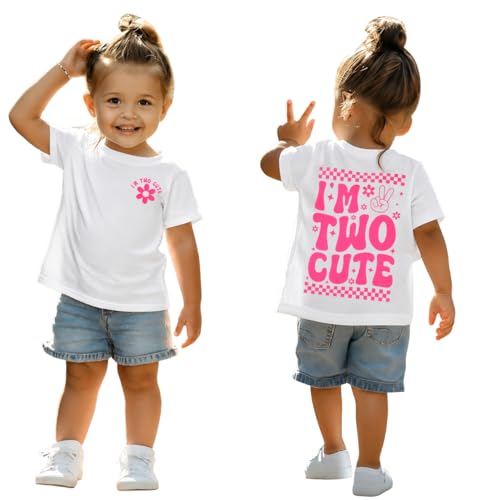 2. Geburtstag Mädchen Tshirt Two Cute Drucker T-Shirt Zweiter Geburtstags Shirt 2 Jahre Kinderkleidung Geburtstagsfeier Outfits Sommer Kurzarm Top Niedlich Rundhals Shirts(2 Jahre Weiß-2)