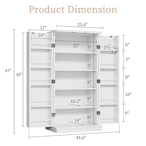 Meilocar 47in Kitchen Pantry Cabinet Wood Kitchen Storage Pantry Cabinets Freestanding Pantry Cabinet with Doors Adjustable Shelves Pantry Cabinet for Kitchen Living Room White