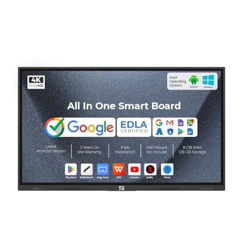 Smart Pixel 55 Inch All in One Interactive Smart Board 3840X2160 Pixel 4K UHD Display and Dual Operating System Latest Android and Windows Version...