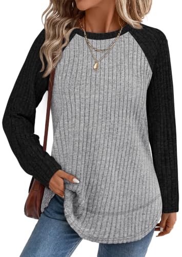 Image of WIHOLL Long Sleeve Shirts for Women Fall Sweaters Lightweight Trendy Tops