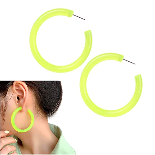 80s Earrings Accessories for Women Retro Colored Neon Hoop Earrings for Women Green Big Hoop Earrings for Halloween 80s Party Neon Costume Accessories2