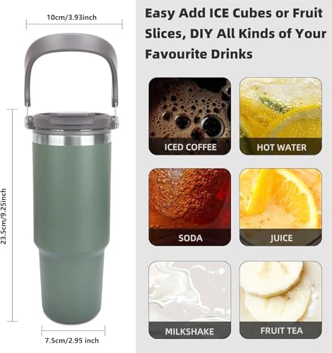 Image of Vasukie 900ML Stainless Steel Tumbler with Straw and Top Handle, Leakproof Sipper Water Bottle, Dual Flip Lid for Office, Gym, Water, Coffee, Tea and Cold Drinks (Aqua)