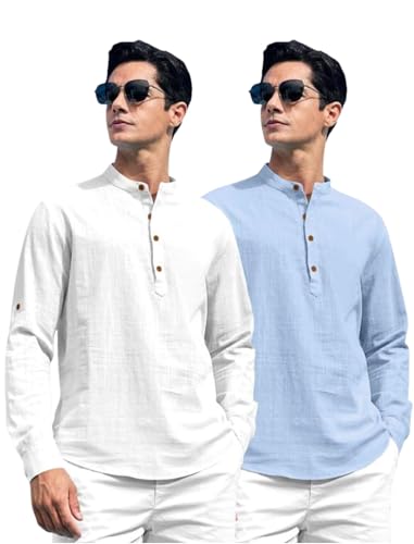 Image of ROYALSCOUT Combo of Men's Solid Cotton Blend Full Sleeve Straight Kurta Shirt (Pack of 2)