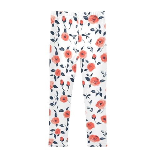 KLL Floral Pattern Red Roses Toddler Girls' Active Leggings Fashion Full Length Sweatpants Exercise2