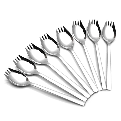 8 Stück 304 Edelstahl Spork Göffel, Salatlöffel, 2 In 1 Abendessen Gabel Suppenlöffel Salatgabel Nudellöffel, Multifunktion Löffel und Gabel...