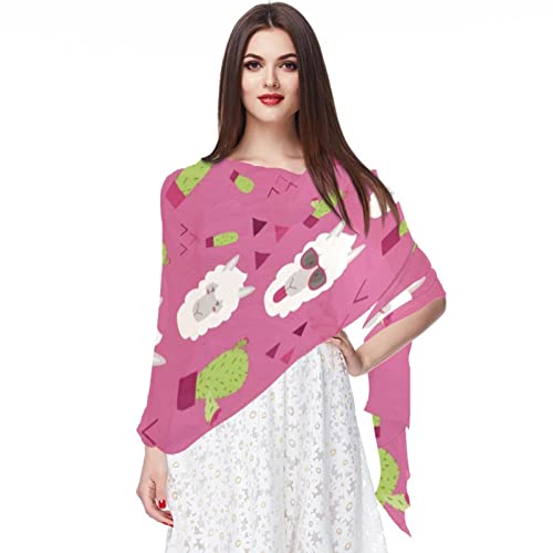 Écharpe en mousseline de soie pour femme avec motif alpagas multicolore