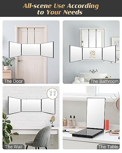 JUSRON 360 Viewing Angle Self Hair Cutting Mirror, Clear Anti-Fog HD Glass (Black Without LED with Accessories)