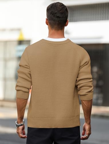 ZAFUL Men's Pullover Sweater Long Sleeve Crewneck Casual Loose Waffle Knitted Sweater (1-Camel, X-Large)3