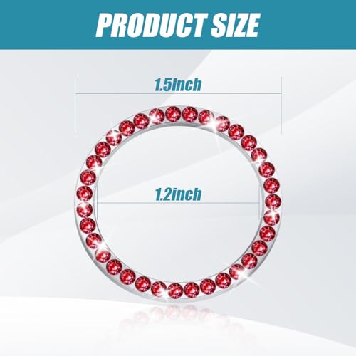 Image of 2 Pcs Crystal Rhinestone Car Engine Start Stop Decoration Ring, Push to Start Button Cover, Bling Car Accessories for Women, Key Lgnition Starter Knob Ring (Red)