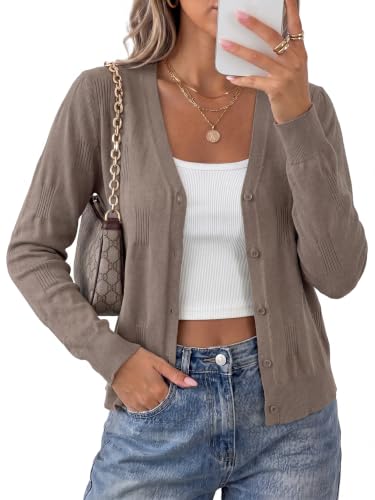 Image of Arach&Cloz Women's Soft Cropped Cardigan Casual Lightweight Shrug Sweater Tops