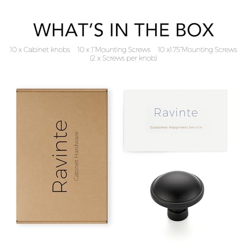 Image of Ravinte 10 Pack 1-1 /4 Inch Diameter Kitchen Cabinet Knobs Matte Black Dresser Knobs Round Solid Cabinet Drawer Pulls for Kitchen Cupboard Hardware
