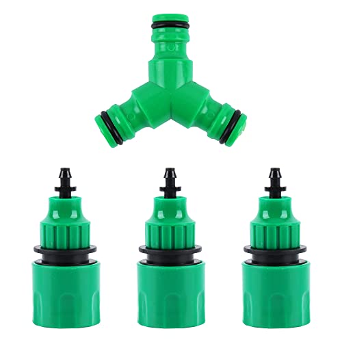 kungfu Mall Garden Water Hose Quick Connector Kits 1 PC Three-way connector Water diverter Snap On Hose Splitter + 3 PCS 3/8 Micro Hose Connector