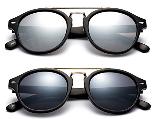 Modern Celeb Design Round Vintage Look Fashion Mirrored Sunglasses