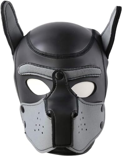 Puppy Hood Full Face Mask Animal Head Mask Costume for Halloween Party - Realistic Dog Head Masks for Dress Up Fun and Playful Costumes (Gray)