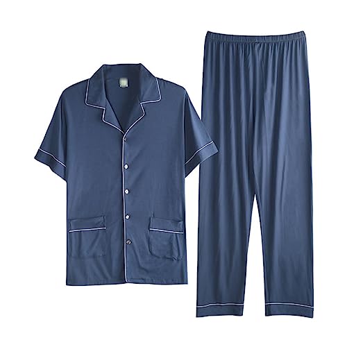 Men's Short-sleeved Loungewear Pajamas in A Loose Ice-silk Thin Suit