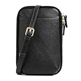 [imeetu] スマホショルダー スマホポーチ レディース 本革 ミニショルダーバッグ 伸縮キーチェーン付き 軽量 多機能 シンプル カジュアル おしゃれ 斜め掛け 肩掛け（ブラック）