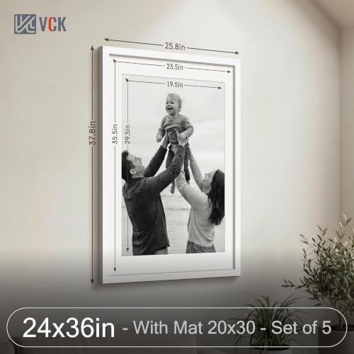 Image of VCK 24x36 Poster Frame 5 Pack, White Wood, 20x30 Mat, for Gallery Wall