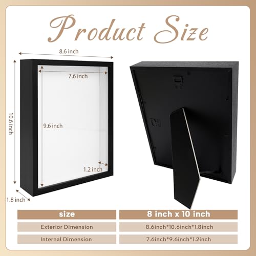 4 Pack 8\"x 10\" Shadow Boxes Frame Display Cases Wood Deep Shadowbox for Photos, Dried Flowers, Handicrafts Picture Frames for Wall Tabletop (Black, 8x10)