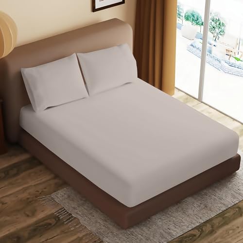 RELIANCE Bedding 400 Thread Count 100% Egyptian Cotton Fitted Sheets King 25cm Deep Pockets Corner Elastic Fitted Bed Sheets King Size Cotton - Comfy and Luxury Cotton Fitted Sheet