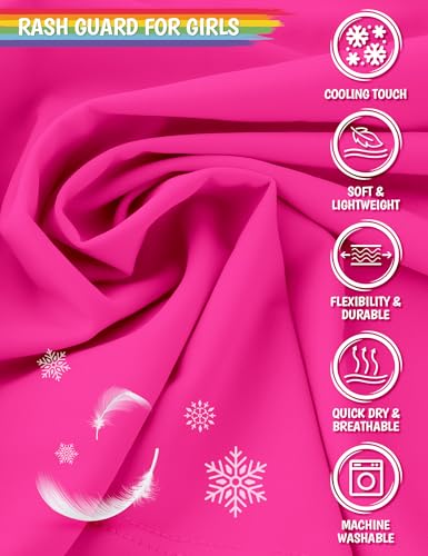 Girls Rash Guard Swim Shirt Long Sleeve for Toddler Kids Rashguard Water Shirt UPF50+ Swimming Fishing Sun SPF Shirt Neon Pink 2T3