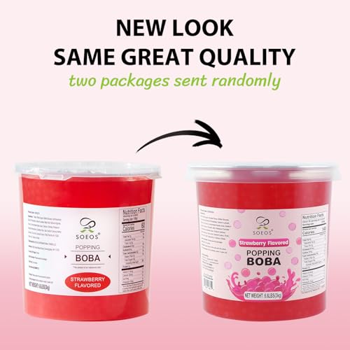 image for Soeos Strawberry Popping Boba Pearls 6.6 Pounds, Bursting Boba Pearls 